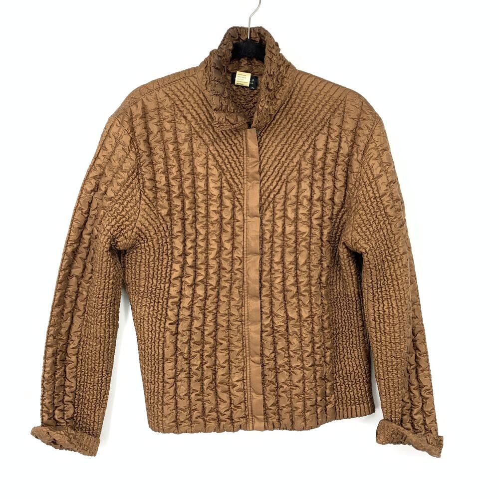 UBU ...i'll be me Jacket Womens XL Brown Metallic Puckered Bubble Texture Boxy
